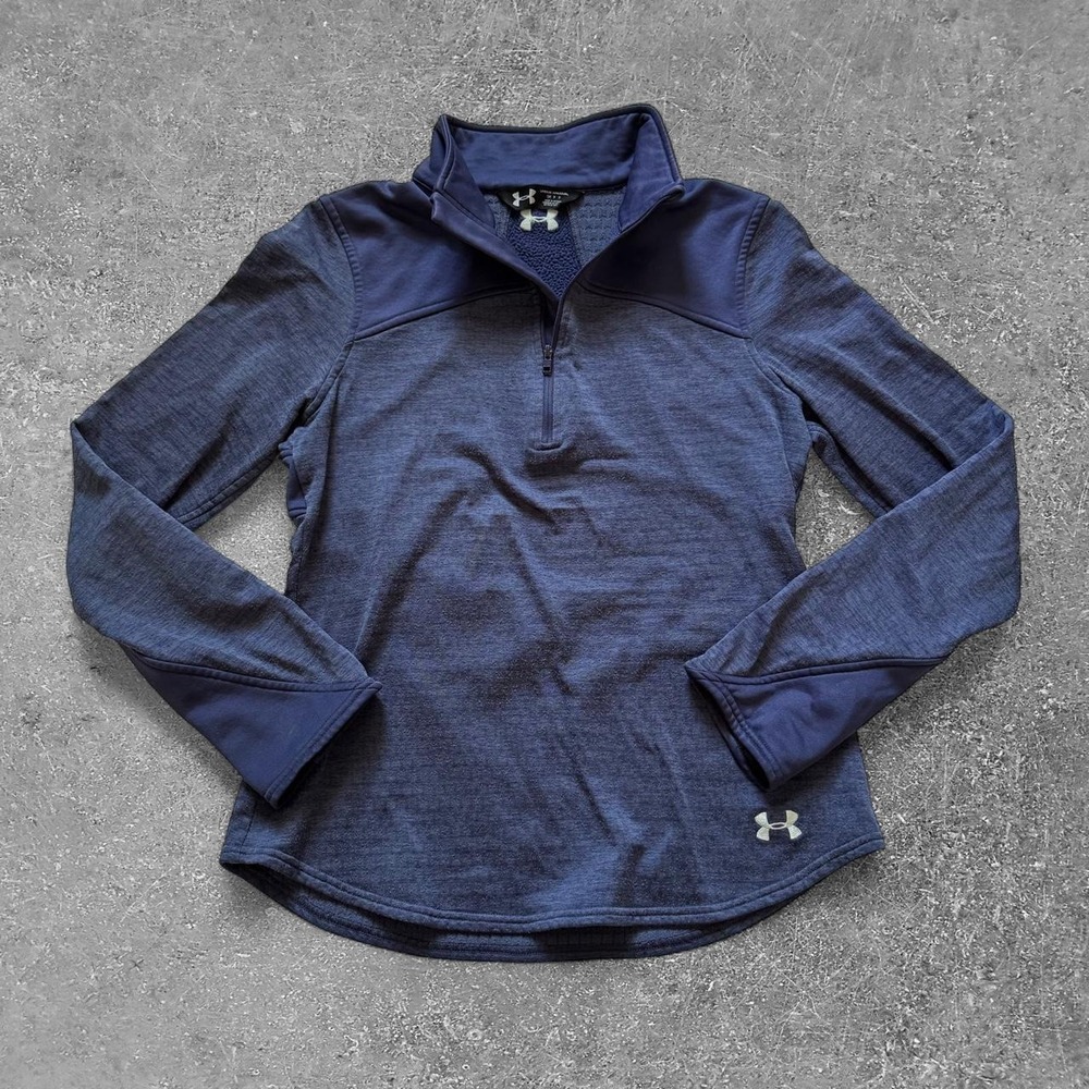 Under Armour Womens Quarter Zip Pullover Sweatshirt Navy Blue Athletic Size S